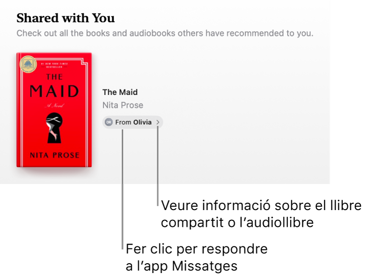 Una pantalla on es pot veure un llibre a la secció “Compartit amb tu”.