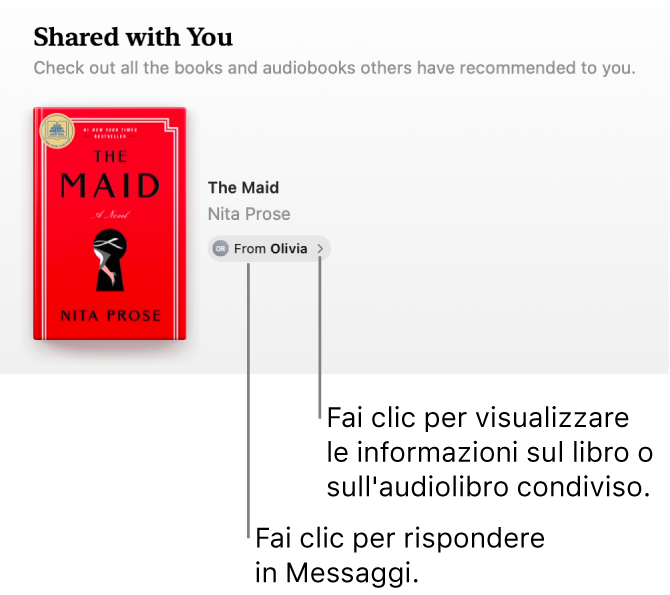 Una schermata che mostra un libro nella sezione “Condivisi con te”.