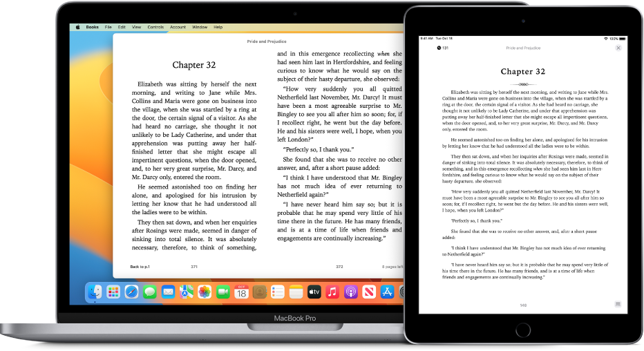 Un libro aperto sulla stessa pagina nell'app Libri su iPad e Mac.