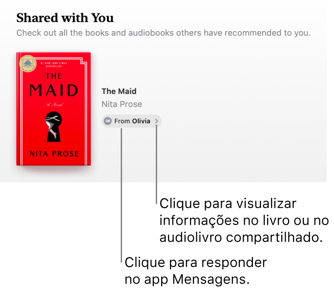 Uma tela mostrando um livro na seção Compartilhado com Você.