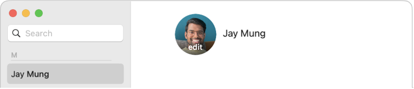 Im Kontakte-Fenster ist ein Kontakt links in der Kontakteliste ausgewählt. Rechts wird das Profilbild des Kontakt angezeigt, auf das du klickst, um es zu ändern.