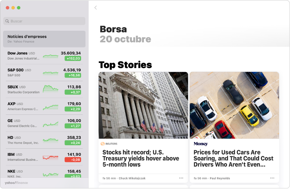 Una finestra de l’app Borsa amb una notícia.