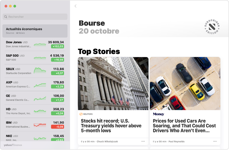 Une fenêtre de Bourse affichant un article.