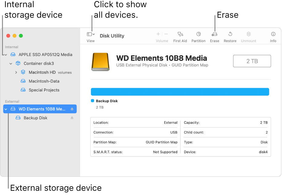 indsats slutningen Mold Erase and reformat a storage device in Disk Utility on Mac - Apple Support