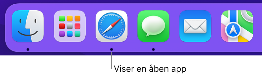 En del af Dock, hvor der er en sort prik under de åbne apps.