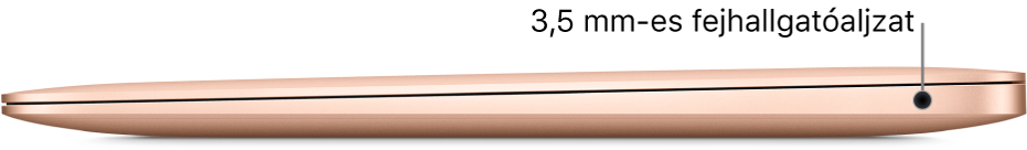 A MacBook Air jobb oldalának képe a 3,5 mm-es fejhallgató-csatlakozó képfeliratával.