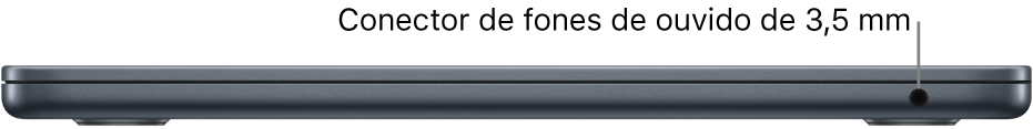 Vista da lateral direita de um MacBook Air, com chamada para o conector de fones de ouvido de 3,5 mm.