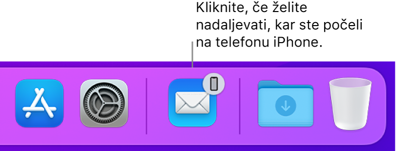 Ikona Handoff je vidna v vrstici Dock.