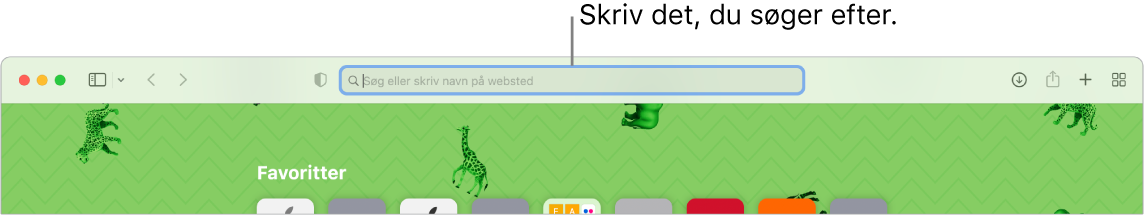 Et beskåret Safari-vindue med en billedforklaring til søgefeltet øverst i vinduet.