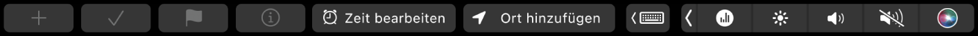 Erinnerungen-Touch Bar mit Tasten für neue Erinnerung, Häkchen, Markierung, Info, Uhrzeit und Ort.
