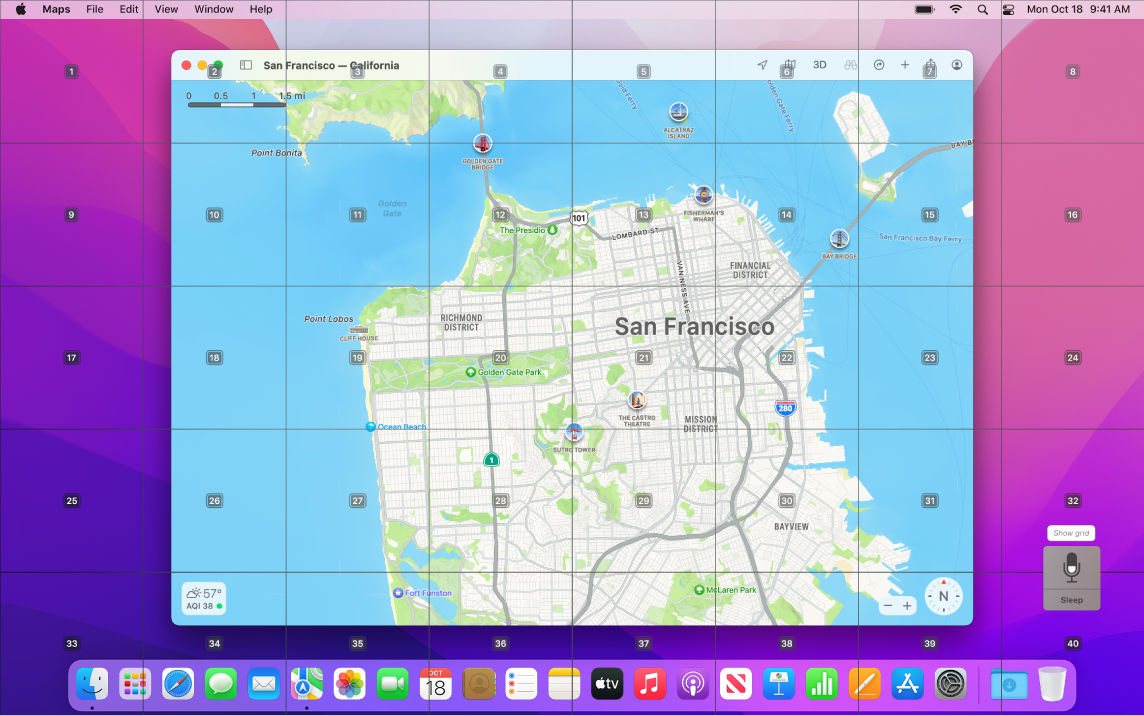 Maps opened on the Desktop with the grid overlay.