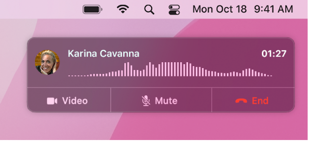 Osaline Maci ekraan, milles kuvatakse kõne märguandeakent.