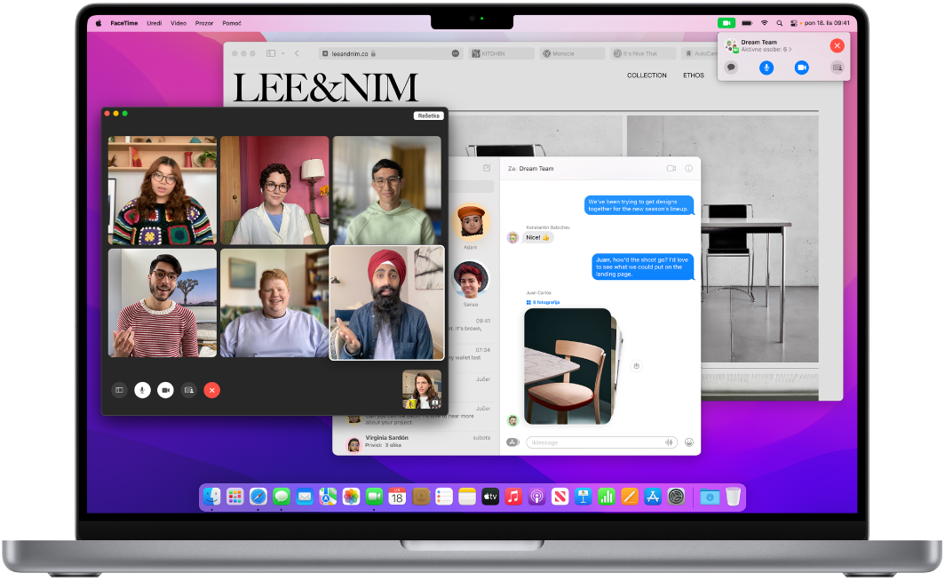 Radna površina MacBook Pro računala koja prikazuje Kontrolni centar i nekoliko otvorenih aplikacija.