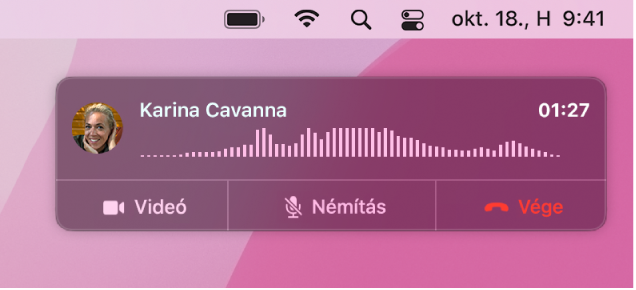 A Mac képernyőjének egy része a hívásértesítő ablakkal.