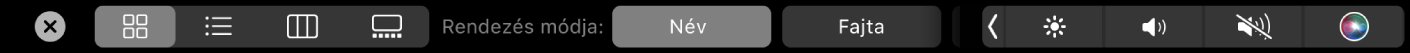 A Finder Touch Barja a megjelenítési és rendezési lehetőségekkel.