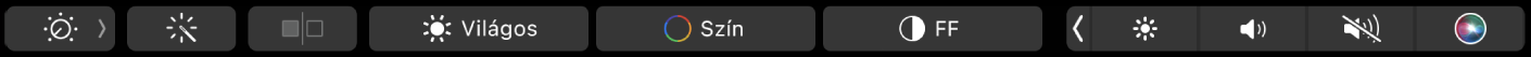 A Touch Bar a fotószerkesztés (körbevágás, szűrők, igazítás és retusálás) gombjaival, valamint a gombbal, amellyel további beállításokhoz lehet navigálni.
