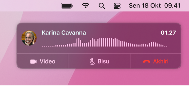Bagian layar Mac menampilkan jendela pemberitahuan panggilan.