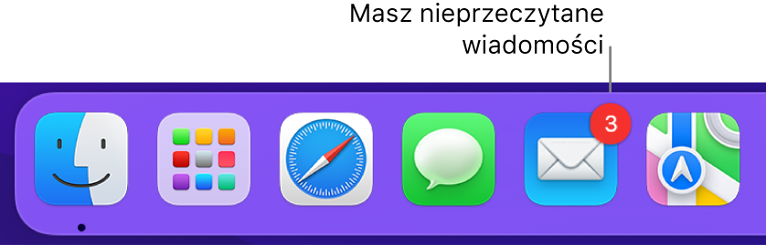 Fragment Docka zawierający ikonę Mail z plakietką informującą o liczbie nieprzeczytanych wiadomości email.