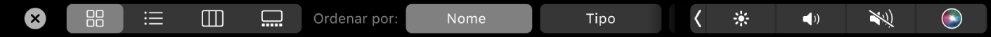 As opções de visualização e de ordenação na Touch Bar do Finder.