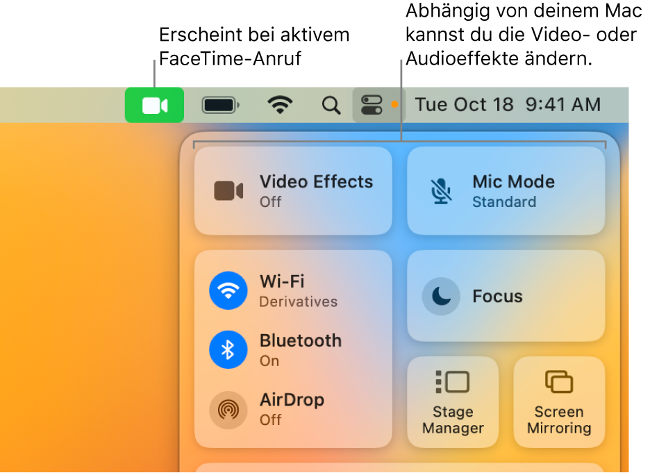 Ändern von Videoeffekten für FaceTimeAnrufe auf dem Mac Apple