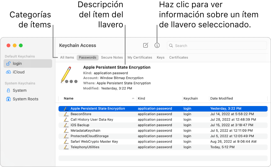 aerolíneas Náutico ANTES DE CRISTO. Qué es Acceso a Llaveros en el Mac? - Soporte técnico de Apple (ES)