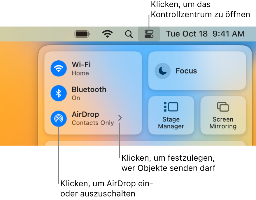 Verwenden von AirDrop auf deinem Mac zum Senden von Dateien an Geräte
