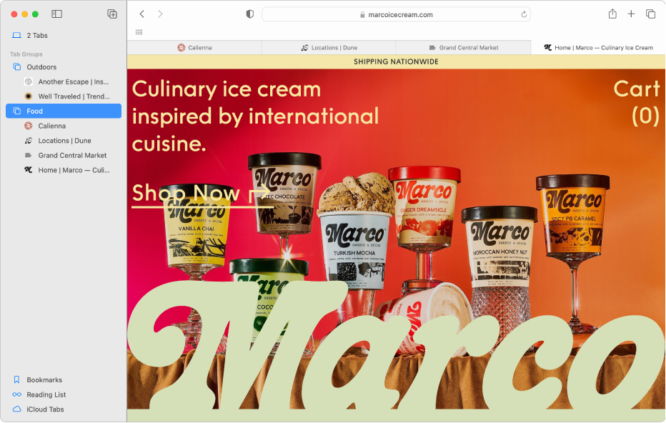 A Safari window showing the sidebar with a Tab Group selected.