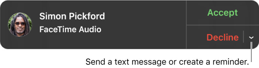 Click the arrow next to Decline in the notification to send a text message or create a reminder.