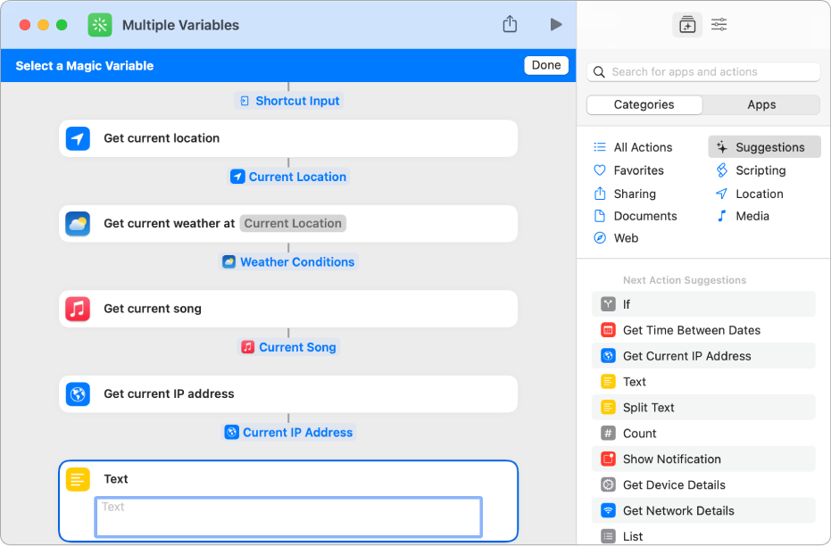 Selectable variables shortcut editor.