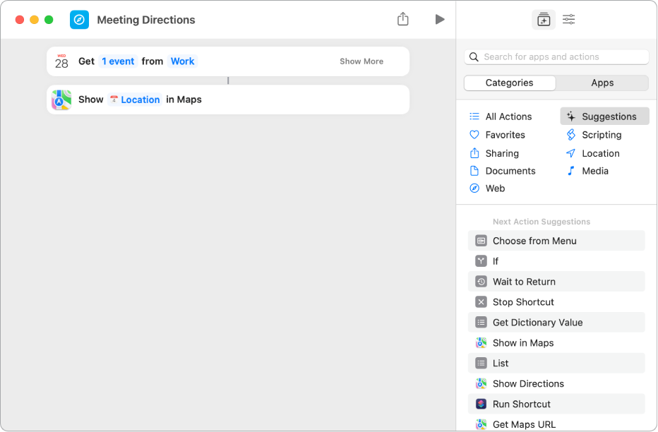 Example shortcut showing actions that rely on content detection.