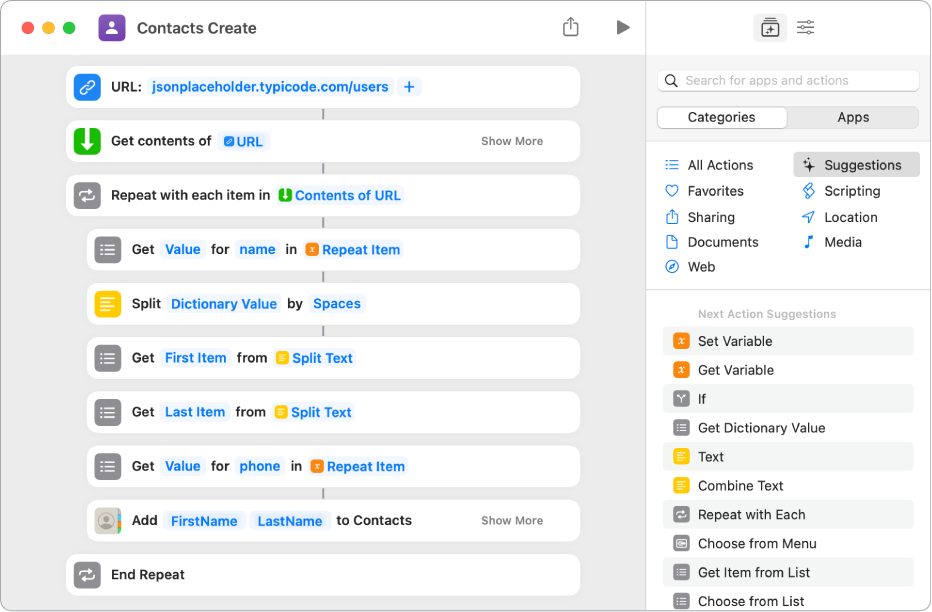 A shortcut showing the Split Text actions.