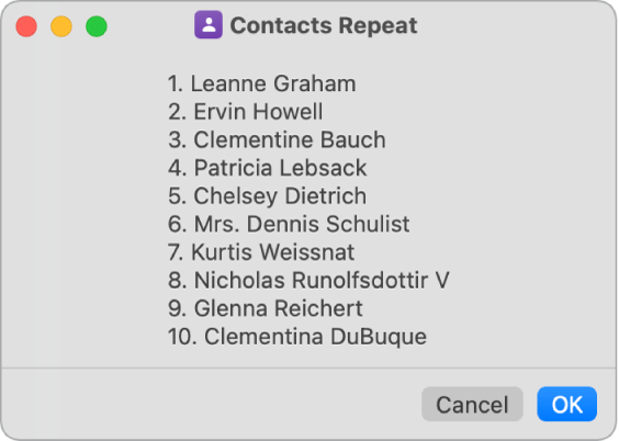 The result of a shortcut showing a list of users.