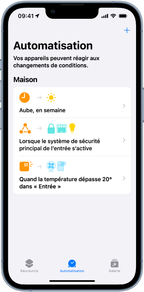 Automatisation pour le domicile dans l’app Raccourcis.