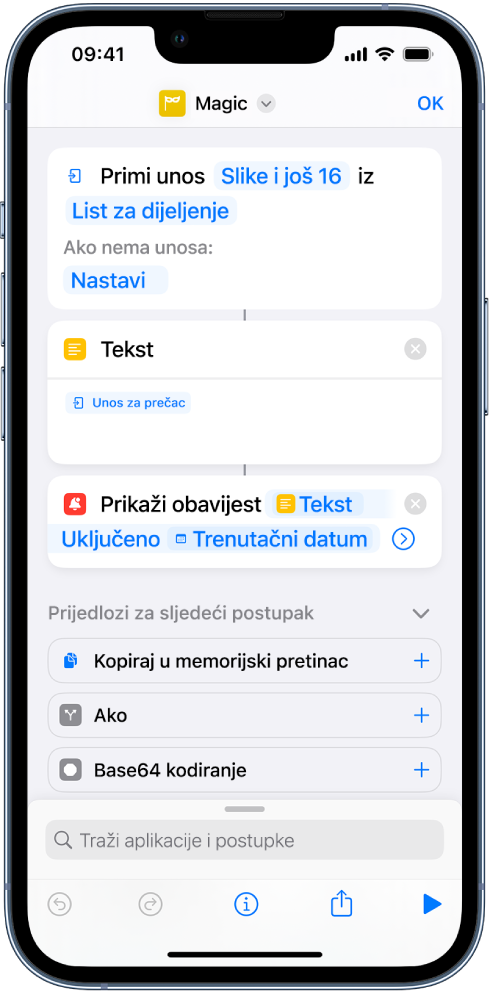 Primjeri varijabli u uredniku prečaca.