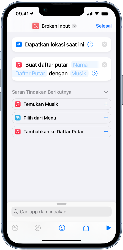 Contoh tindakan yang tidak kompatibel di pintasan.