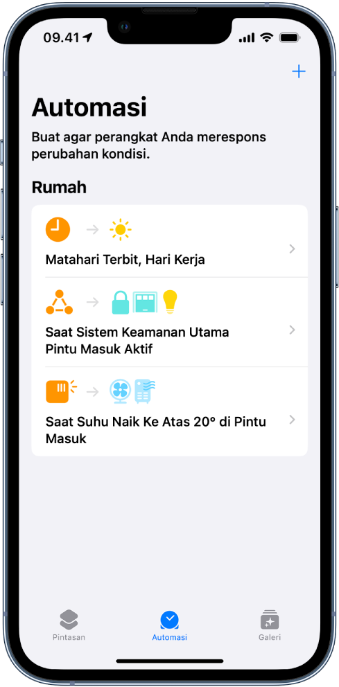 Automasi rumah di app Pintasan.
