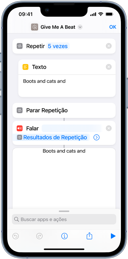Exemplo de ação Repete.
