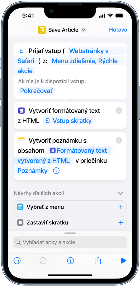 Akcie zobrazené v editore skratiek.