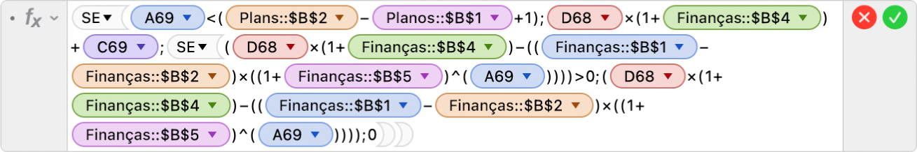 Editor de Fórmulas mostrando condições e curingas como < e ^ usados com a função SE.