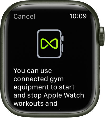 Екран на синхронизация, който се появява, когато свързвате вашия Apple Watch с фитнес уред.