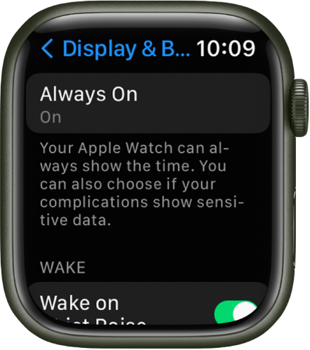 Екранът Display & Brightness (Екран и яркост), показващ бутона Always On (Винаги включено).