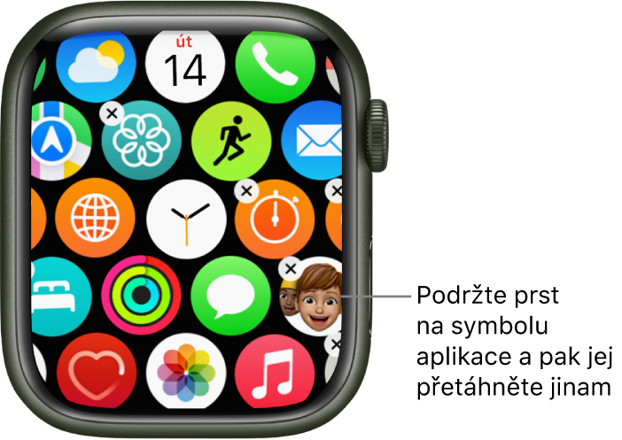 Plocha Apple Watch v zobrazení Mřížka.