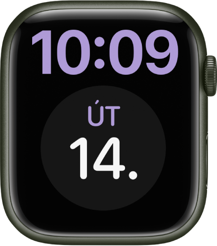Ciferník Extra velký, na kterém se nahoře zobrazuje čas v digitálním formátu. Pod ním se nachází velká komplikace Kalendář.