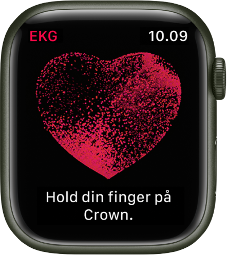 Appen EKG, der viser et billede af et hjerte med ordene "Hold din finger på Crown".