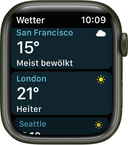 Die App „Wetter“ mit der Vorhersage für die Woche.