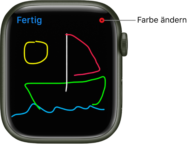 Der Zeichenbereich mit einer Skizze in der Mitte und der Farbauswahl oben rechts.