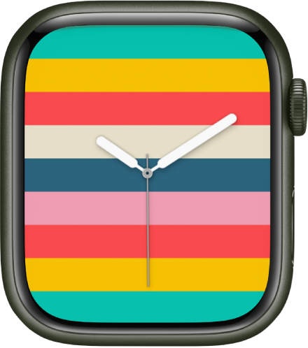 The Stripes watch face showing horizontal stripes of many colors.