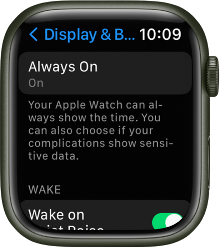 The Display & Brightness screen showing the Always On button.