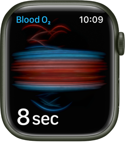 The Blood Oxygen screen taking a measurement; counting down from 8 seconds.