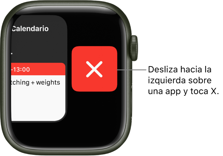 El Dock, después de deslizar la app a la izquierda y con el botón X a la derecha.